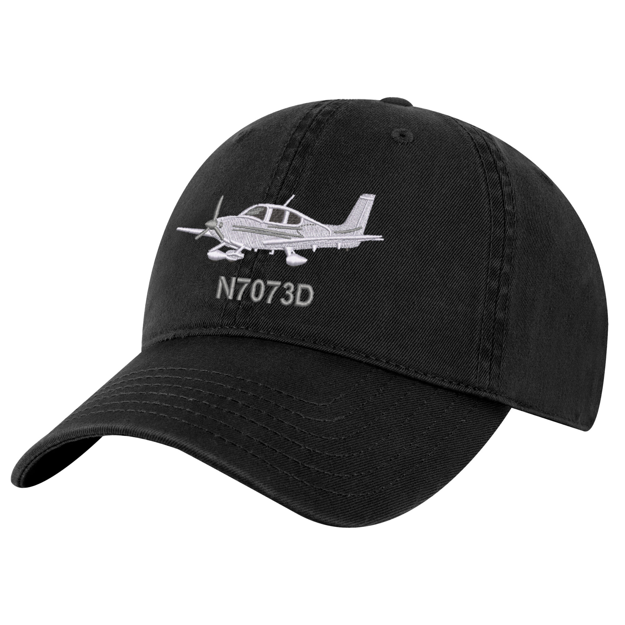 Custom SR22 SR20 Airplane Pilot Hat - Personalized Tail Number Aviation Cap - Great Pilot Gift 1 Custom SR22 pilot hat with aircraft embroidery and personalized tail number, black aviation cap.