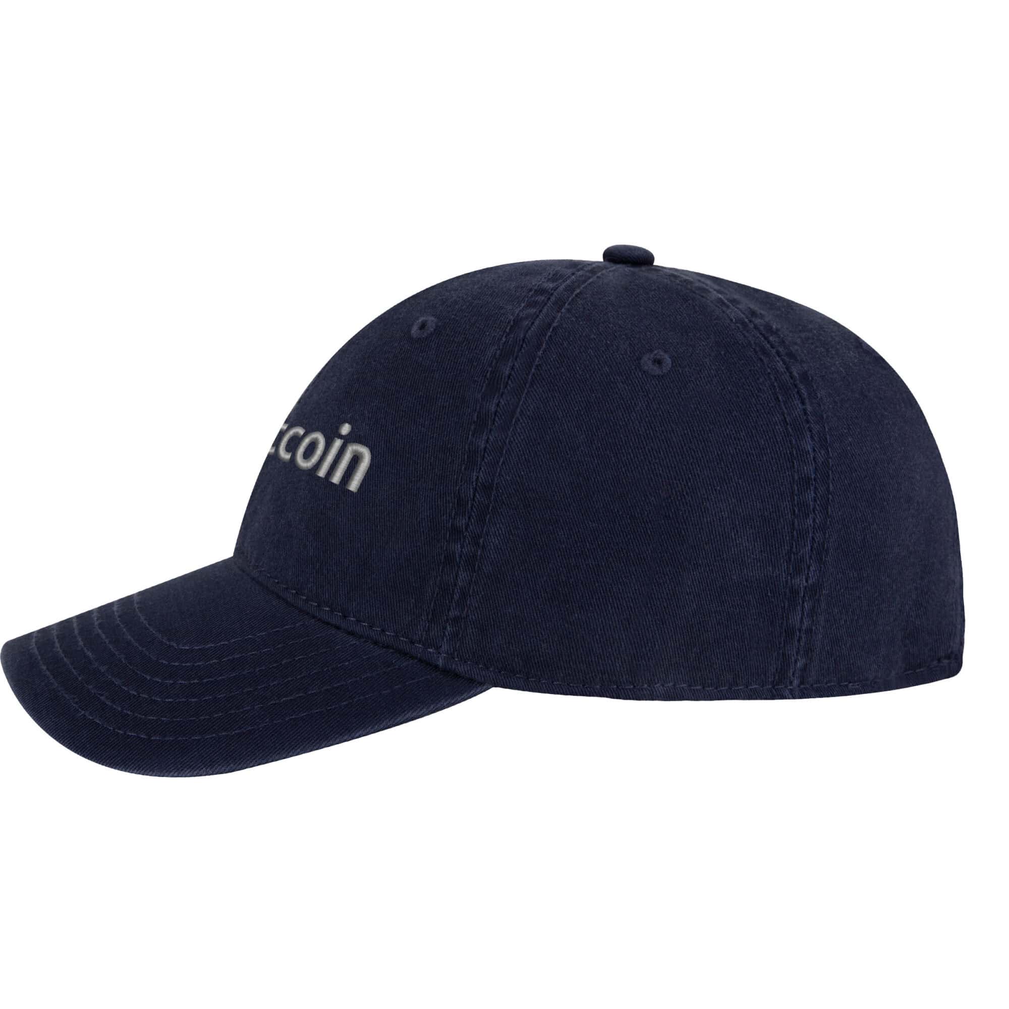 Bitcoin BTC Baseball Hat – Embroidered BTC Logo Adjustable Hat 9 Bitcoin baseball cap featuring an embroidered BTC logo on the front, adjustable strap at the back, and a pre-curved visor.