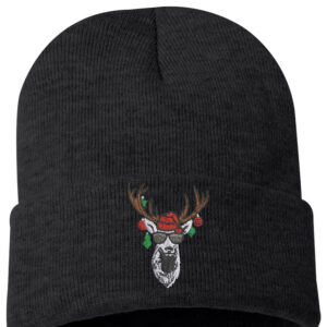 122CB Cool Reindeer Cuffed Beanie Charcoal Heather