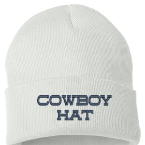 105CB Cowboy Hat Cuffed Beanie White