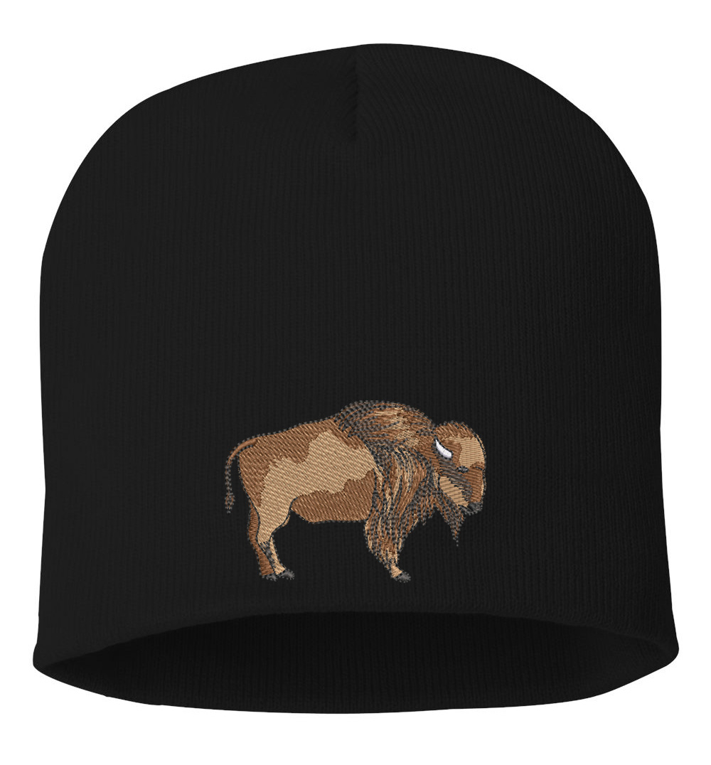 Embroidered Buffalo Beanie – Classic Knit Winter Hat for Outdoor Enthusiasts 1 63B Bison Tatanka Buffalo Beanie Black