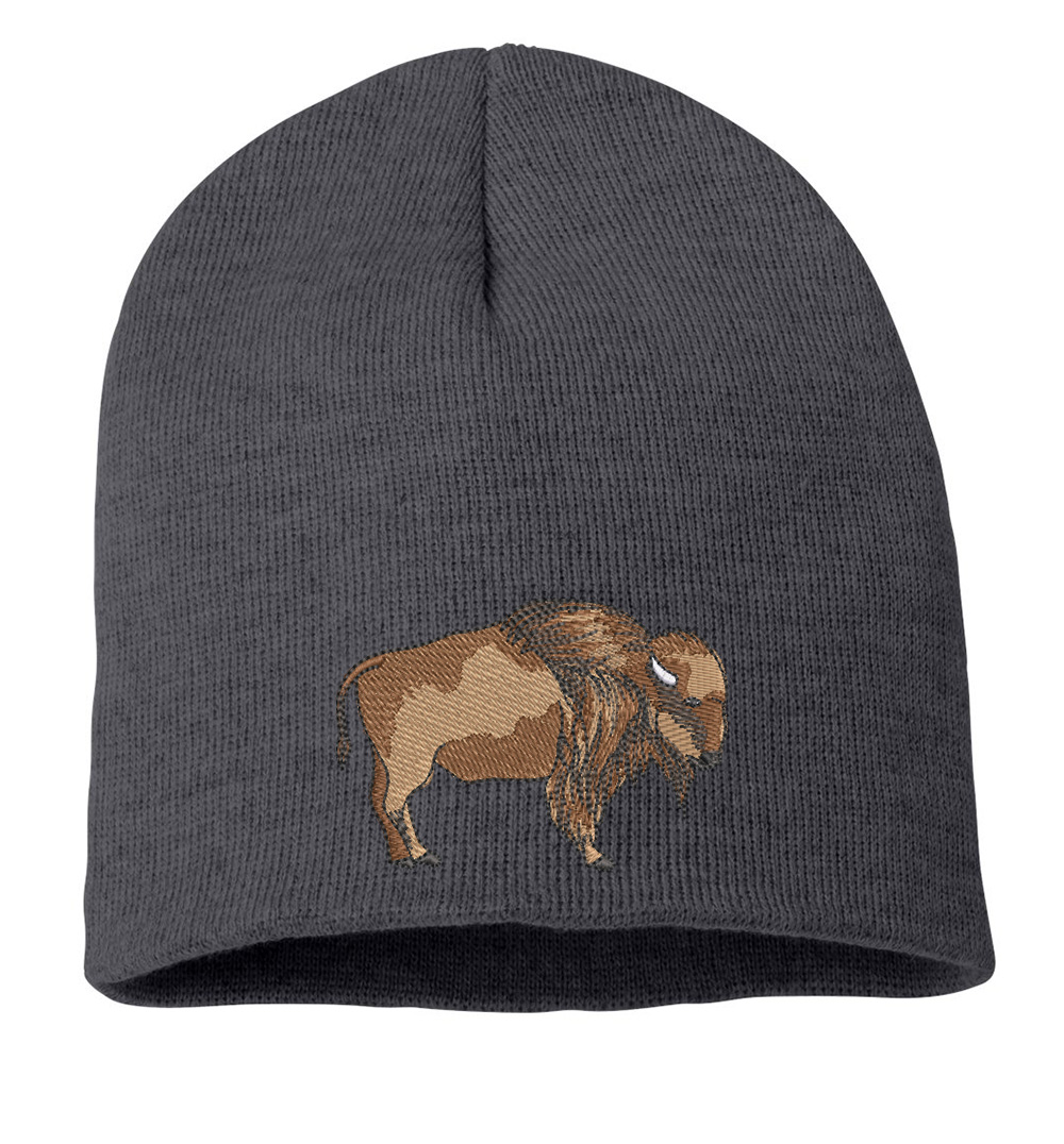 Embroidered Buffalo Beanie – Classic Knit Winter Hat for Outdoor Enthusiasts 5 63B Bison Tatanka Buffalo Beanie Charcoal Gray