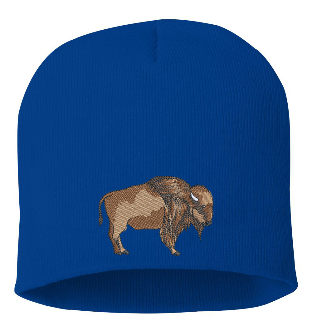 Embroidered Buffalo Beanie – Classic Knit Winter Hat for Outdoor Enthusiasts 3 63B Bison Tatanka Buffalo Beanie Royal Blue