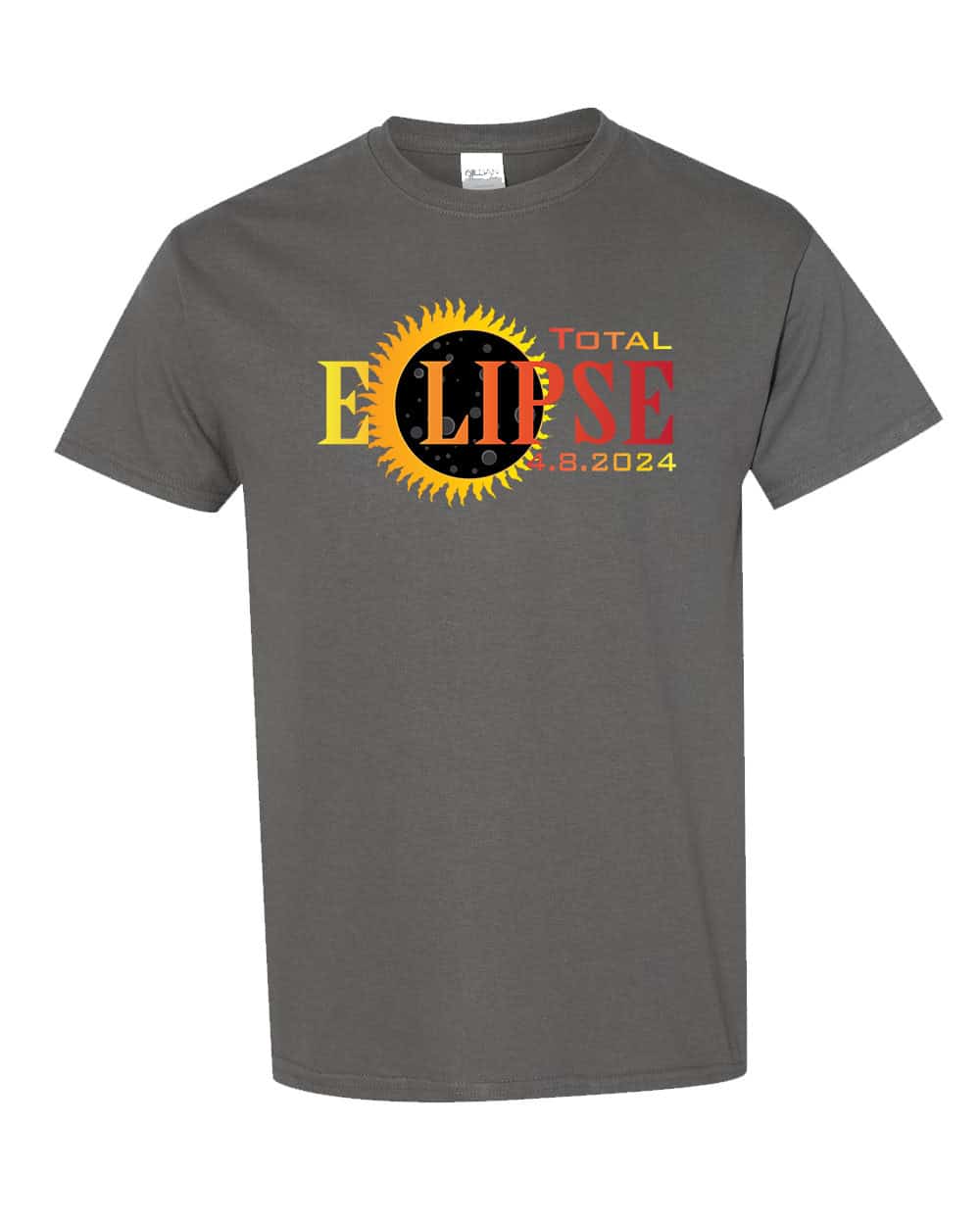 Total Eclipse 4.8.2024 Tee: Embrace the Celestial Phenomenon! 7 P132T CHR Charcoal Front High Total Solar Eclipse 2024