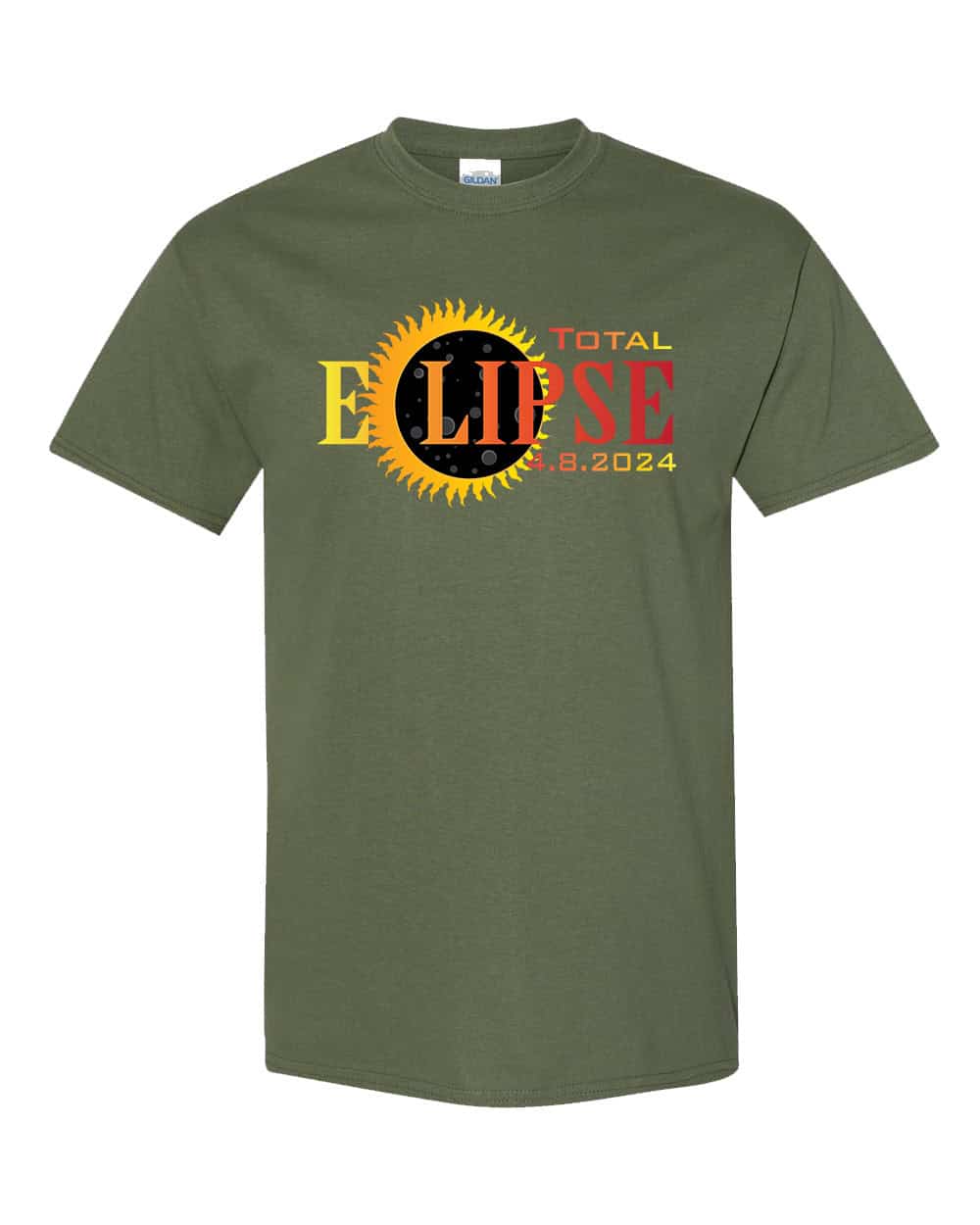 Total Eclipse 4.8.2024 Tee: Embrace the Celestial Phenomenon! 4 P132T MGR Military Green Front High Total Solar Eclipse 2024