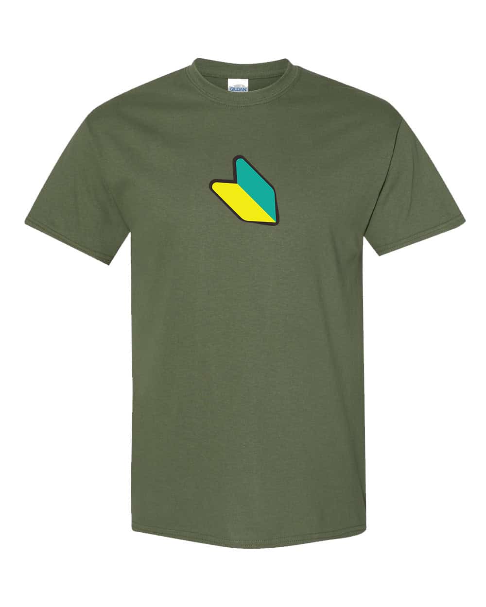 JDM Japanese New Driver Symbol T-Shirt, Japanese Rookie Driver Logo, Student Driver Logo Shirt 3 P136T MGR Military Green Front High JDM New Driver Symbol