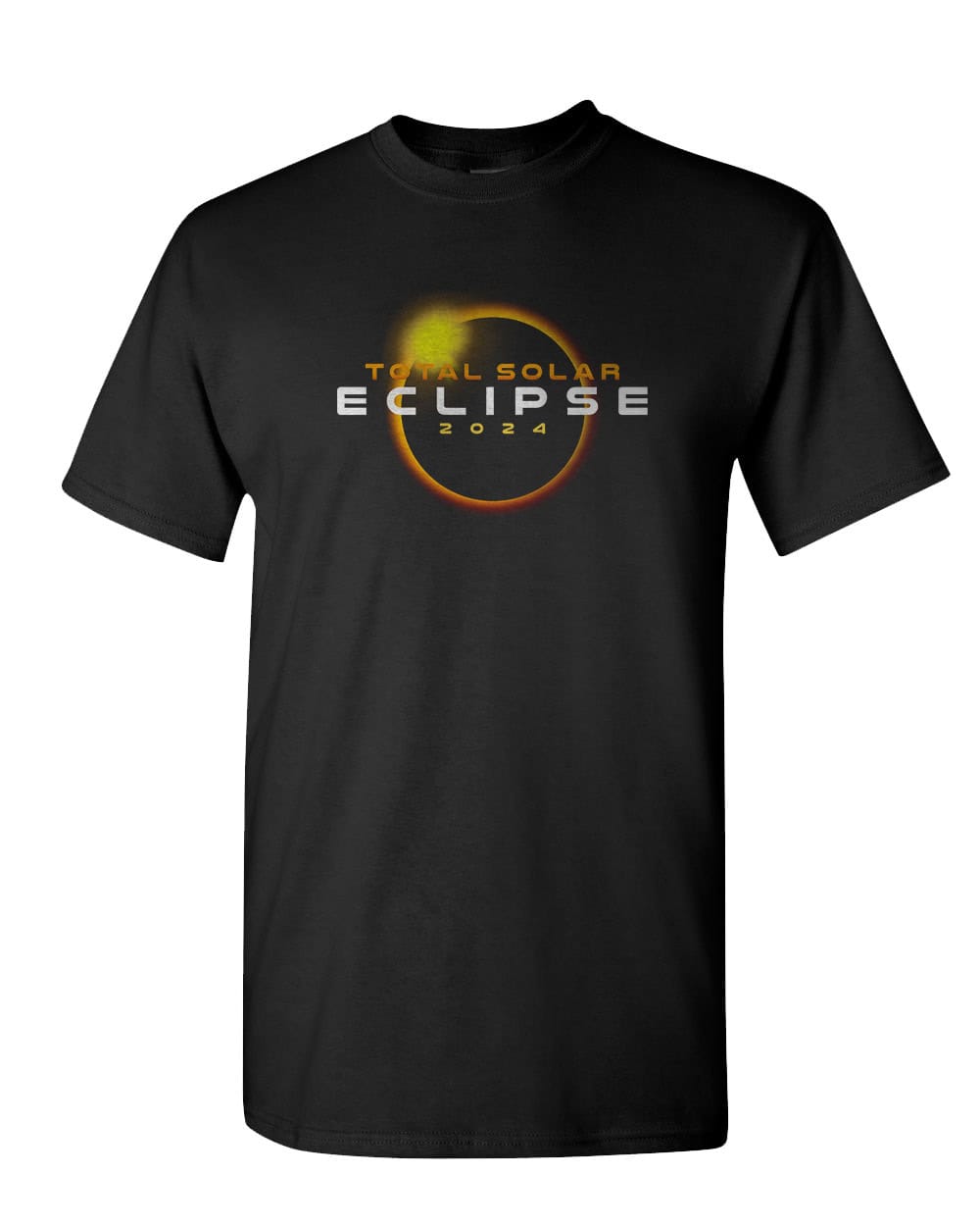 Total Solar Eclipse 2024 T-shirt, Lunar Eclipse Shirt, Nasa Eclipse Tee 7 Image shows a black t-shirt with a graphic print of a total solar eclipse. Text reads "Total Solar Eclipse 2024 T-shirt."