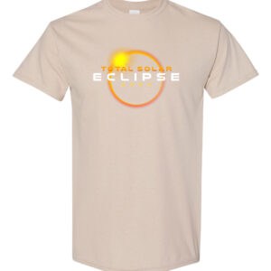 Image shows a black t-shirt with a graphic print of a total solar eclipse. Text reads "Total Solar Eclipse 2024 T-shirt."