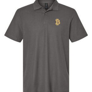 BTC Bitcoin Logo Polo Shirt featuring crypto design, perfect for investors and bitcoin enthusiasts.