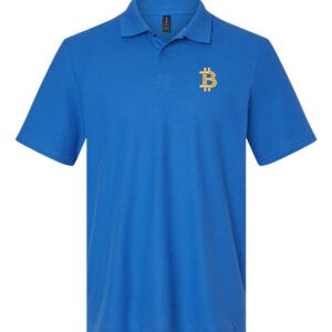 BTC Bitcoin Logo Polo Shirt featuring crypto design, perfect for investors and bitcoin enthusiasts.