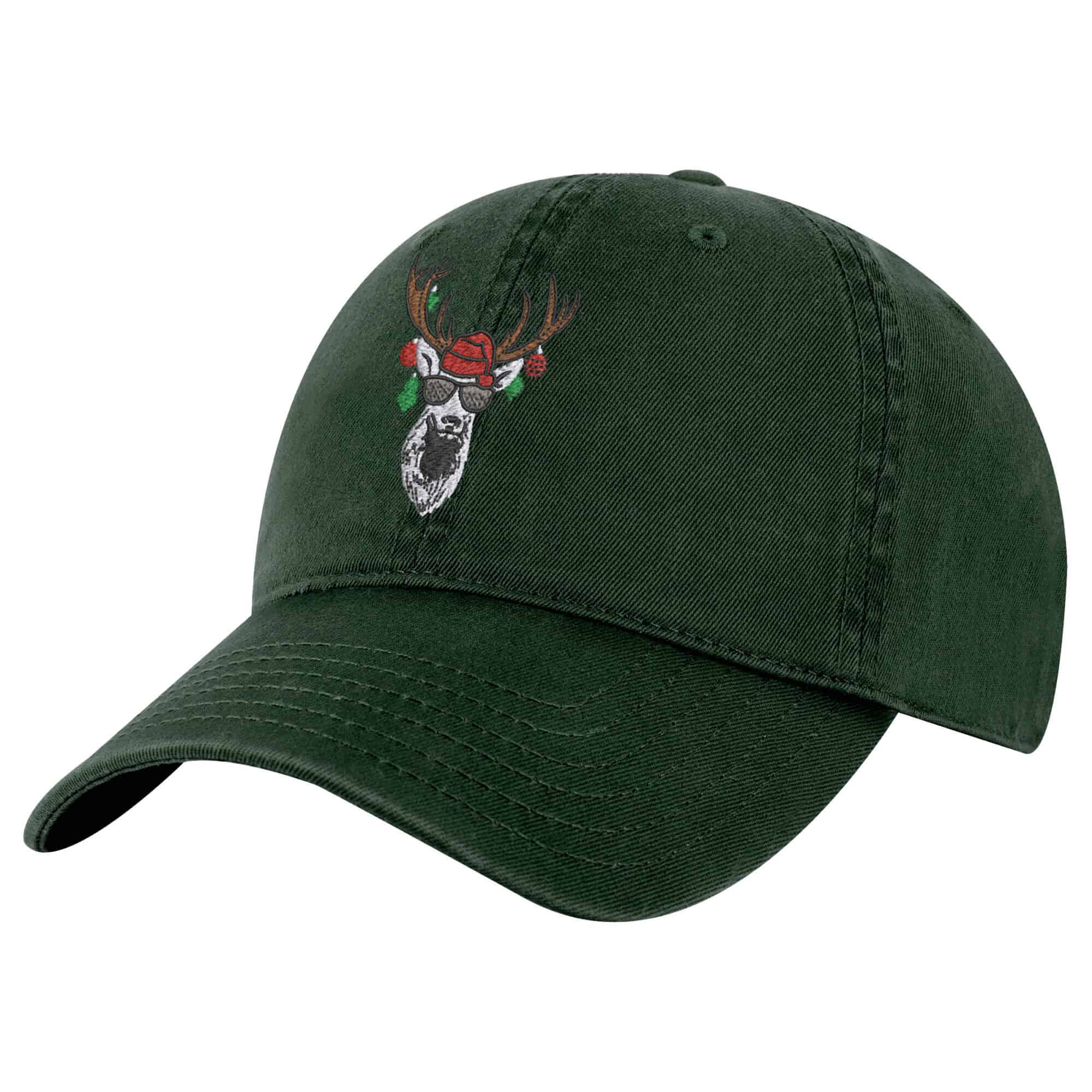 Christmas Reindeer Hat – Funny Baseball Cap for Holiday Cheer 8 Christmas Reindeer Hat featuring funny embroidered reindeer with sunglasses and Christmas ornaments