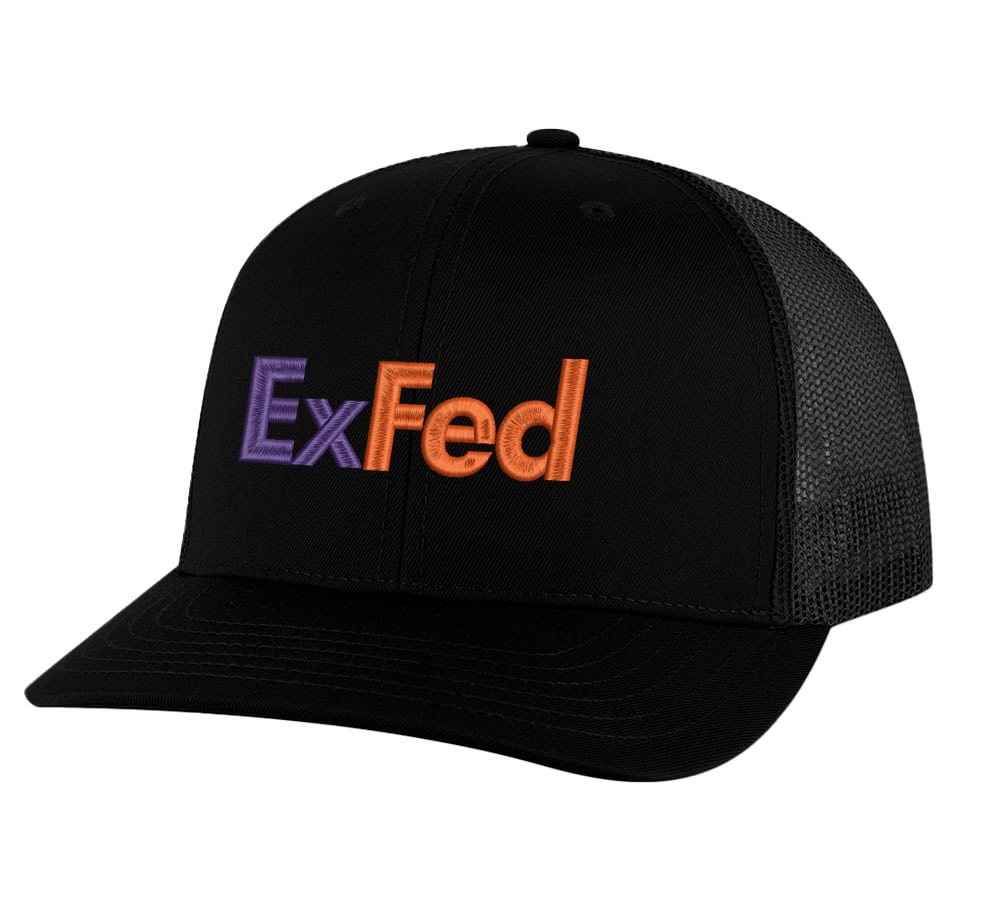 ExFed Trucker Hat – Funny FedEx Parody Mesh Cap for Delivery Drivers 1 ExFed Trucker Hat – FedEx parody snapback cap for delivery drivers with mesh back