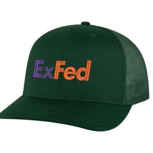 ExFed parody trucker hat - FedEx-inspired embroidered mesh snapback cap for delivery drivers