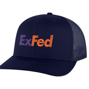 ExFed parody trucker hat - FedEx-inspired embroidered mesh snapback cap for delivery drivers