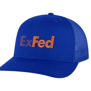 ExFed parody trucker hat - FedEx-inspired embroidered mesh snapback cap for delivery drivers