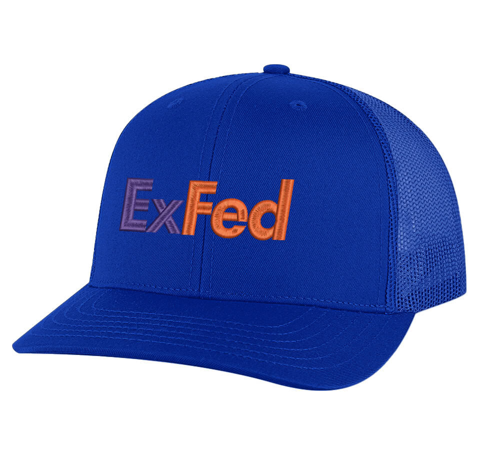 ExFed Trucker Hat – Funny FedEx Parody Mesh Cap for Delivery Drivers 7 ExFed parody trucker hat - FedEx-inspired embroidered mesh snapback cap for delivery drivers