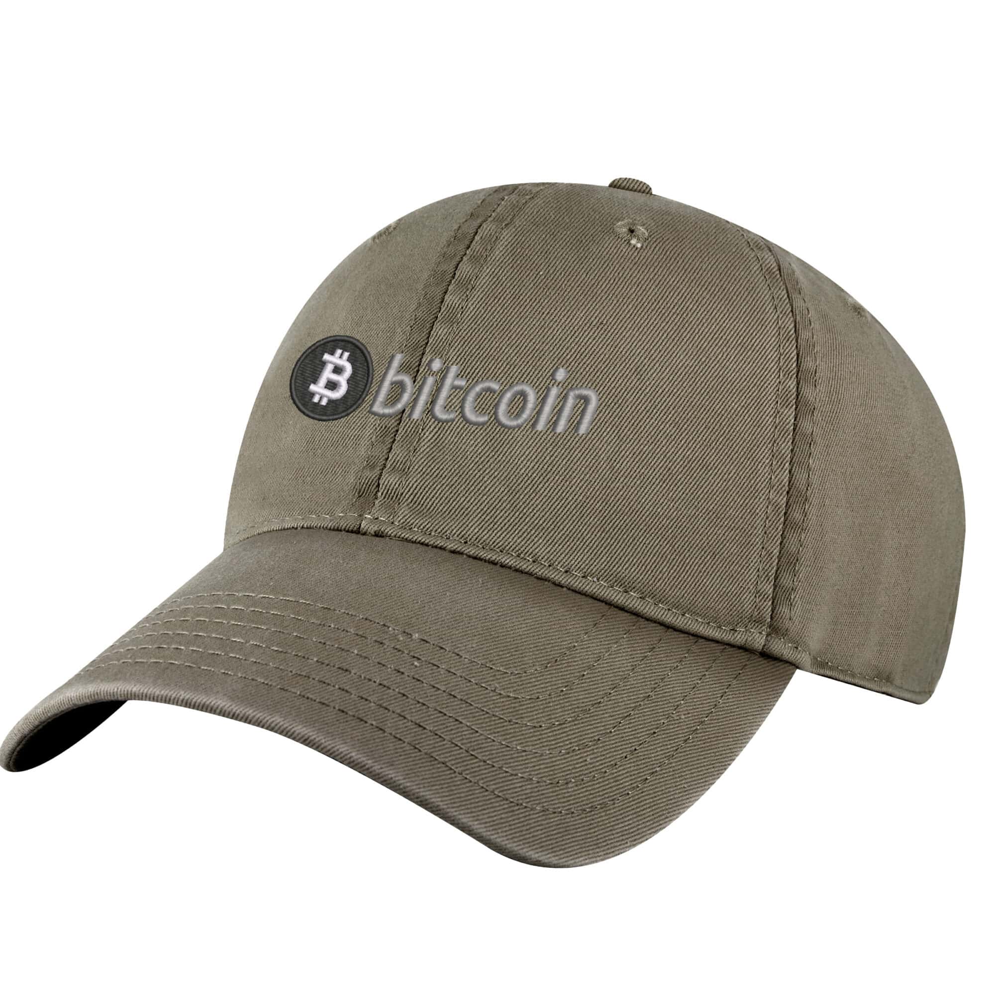 Bitcoin BTC Baseball Hat – Embroidered BTC Logo Adjustable Hat 6 Bitcoin baseball cap featuring an embroidered BTC logo on the front, adjustable strap at the back, and a pre-curved visor.