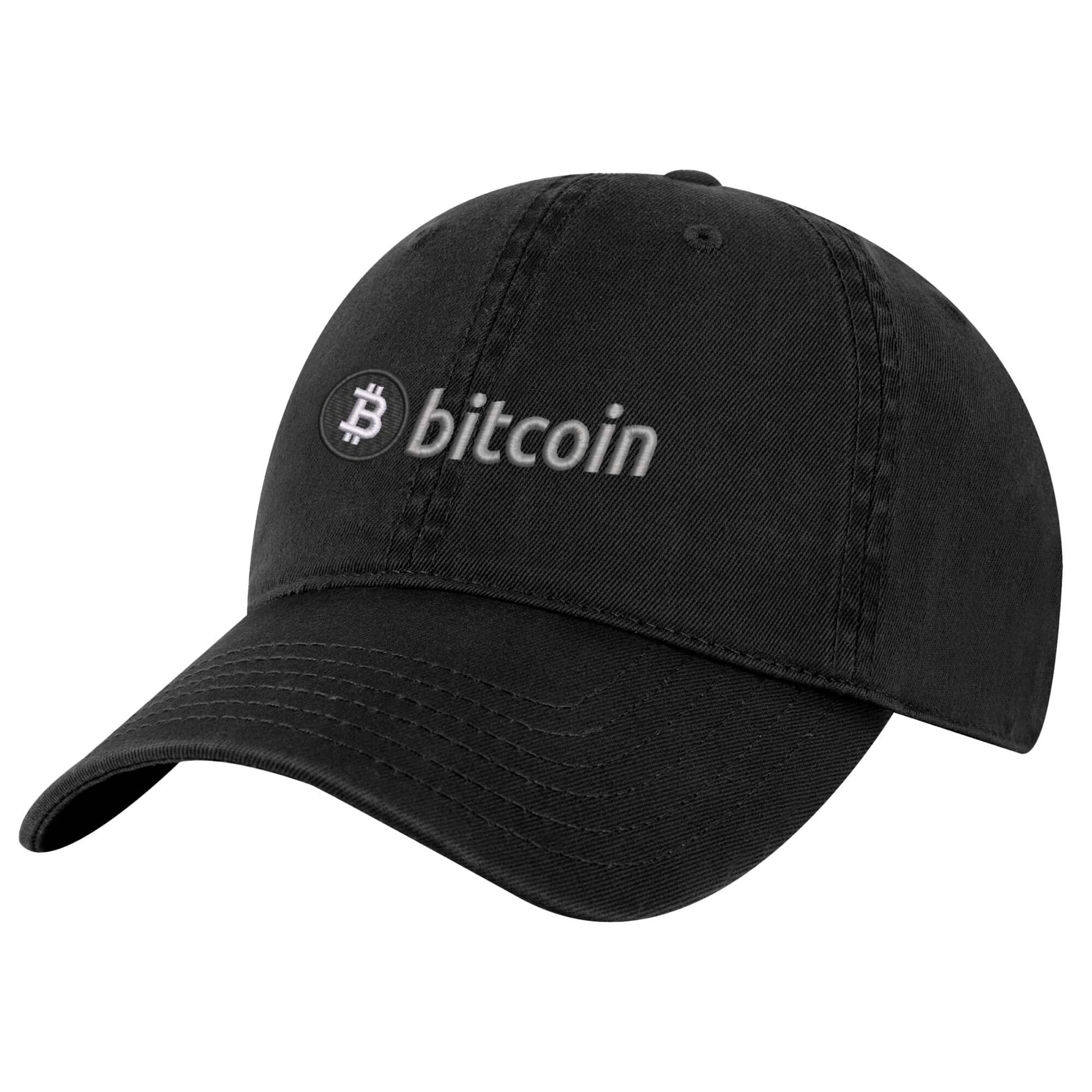 Bitcoin BTC Baseball Hat – Embroidered BTC Logo Adjustable Hat 4 Bitcoin baseball cap featuring an embroidered BTC logo on the front, adjustable strap at the back, and a pre-curved visor.