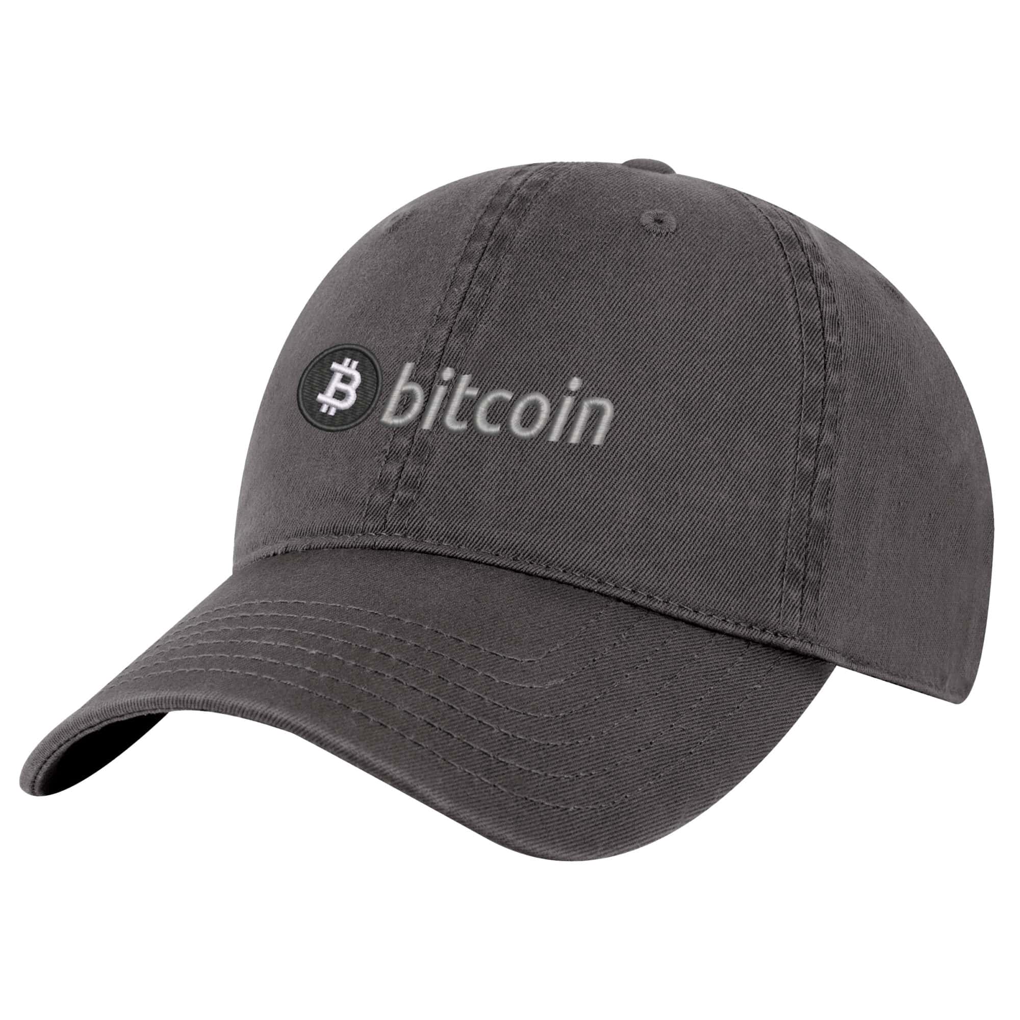 Bitcoin BTC Baseball Hat – Embroidered BTC Logo Adjustable Hat 5 Bitcoin baseball cap featuring an embroidered BTC logo on the front, adjustable strap at the back, and a pre-curved visor.