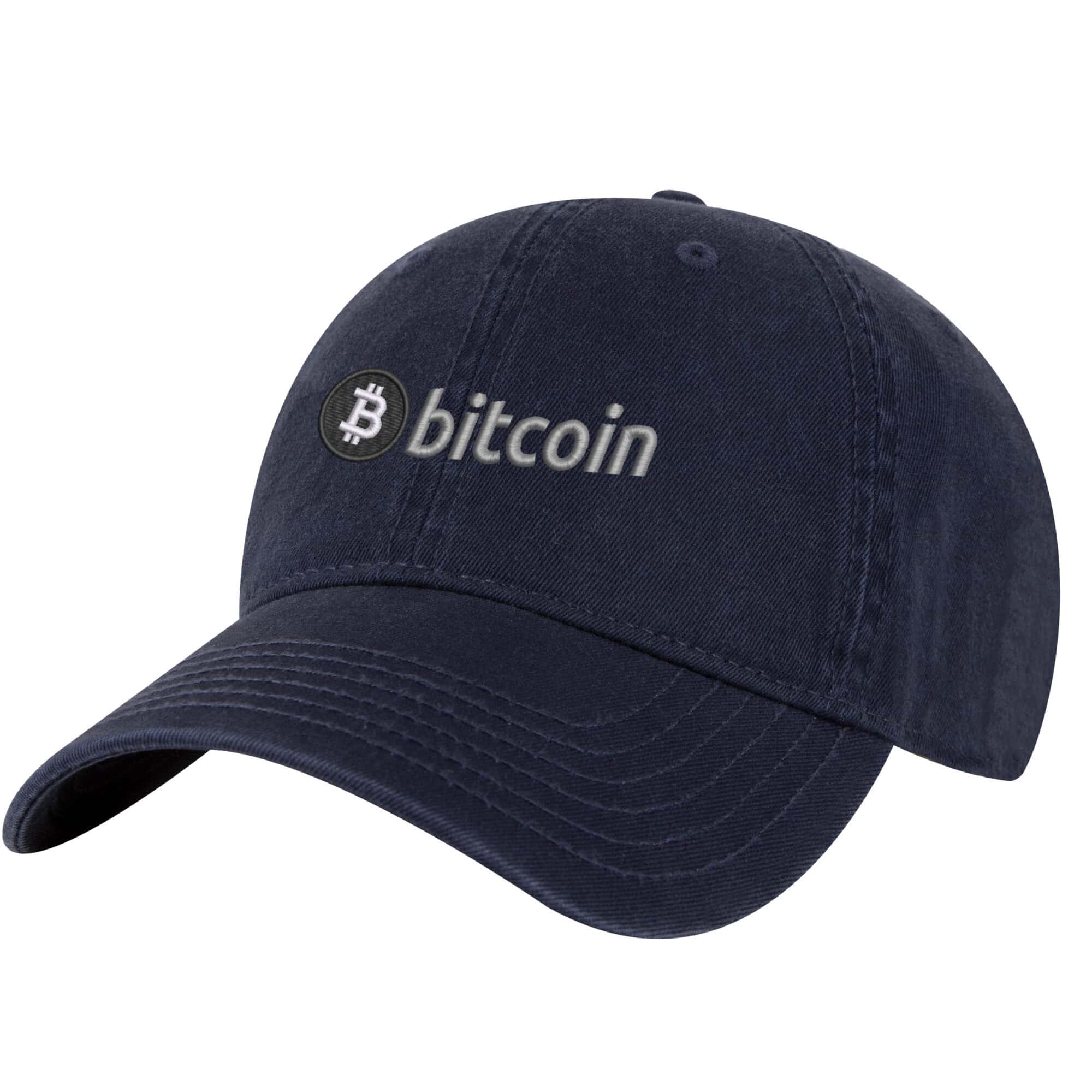 Bitcoin BTC Baseball Hat – Embroidered BTC Logo Adjustable Hat 1 Bitcoin BTC Baseball Hat featuring an embroidered BTC logo on the front, adjustable strap at the back, and a pre-curved visor.