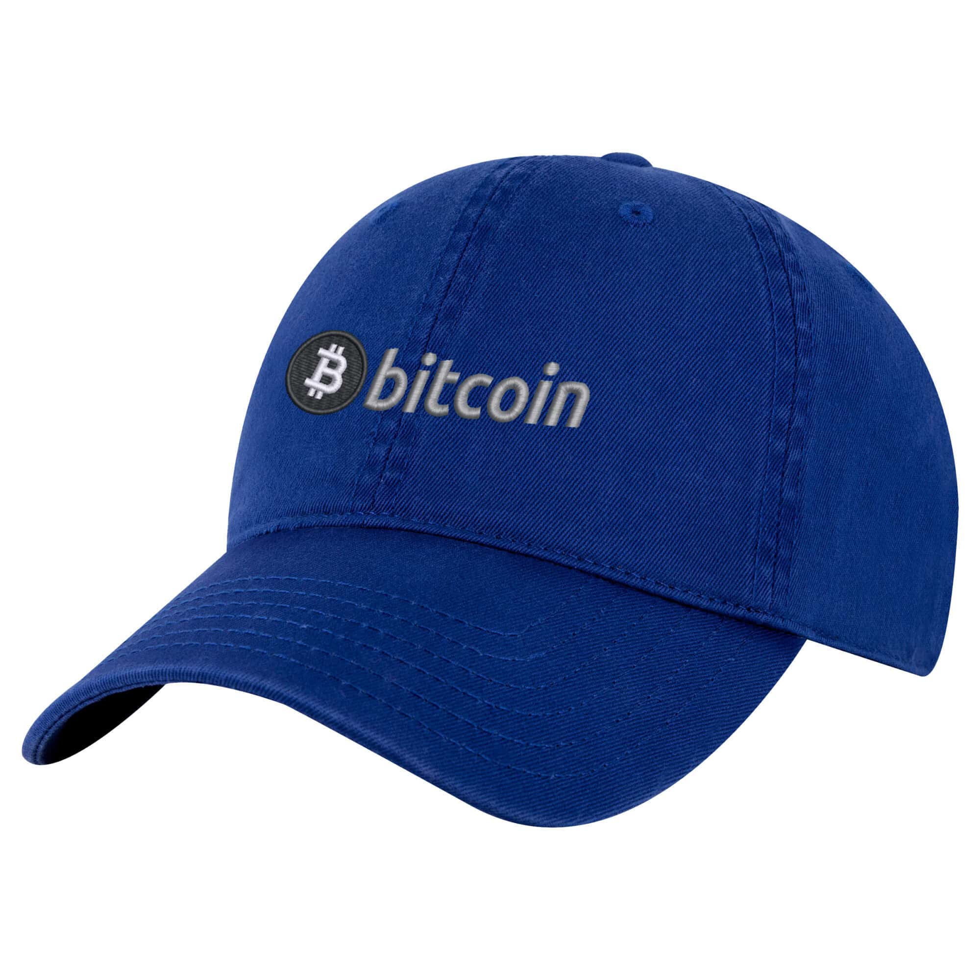 Bitcoin BTC Baseball Hat – Embroidered BTC Logo Adjustable Hat 3 Bitcoin baseball cap featuring an embroidered BTC logo on the front, adjustable strap at the back, and a pre-curved visor.