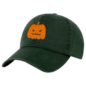 Mean pumpkin embroidery on black Halloween baseball cap – spooky fall hat
