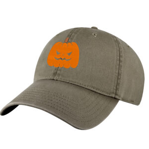 Mean pumpkin embroidery on black Halloween baseball cap – spooky fall hat