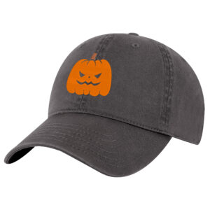 Mean pumpkin embroidery on black Halloween baseball cap – spooky fall hat