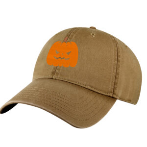Mean pumpkin embroidery on black Halloween baseball cap – spooky fall hat