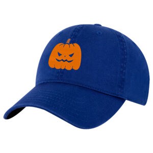 Mean pumpkin embroidery on black Halloween baseball cap – spooky fall hat