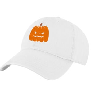 Mean pumpkin embroidery on black Halloween baseball cap – spooky fall hat
