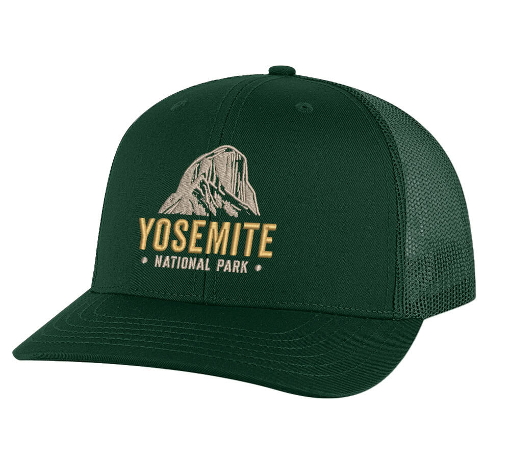 Yosemite Snapback – Classic Trucker Hat with Embroidered National Park Design 1 Classic structured Yosemite snapback with embroidered mountain and mesh back