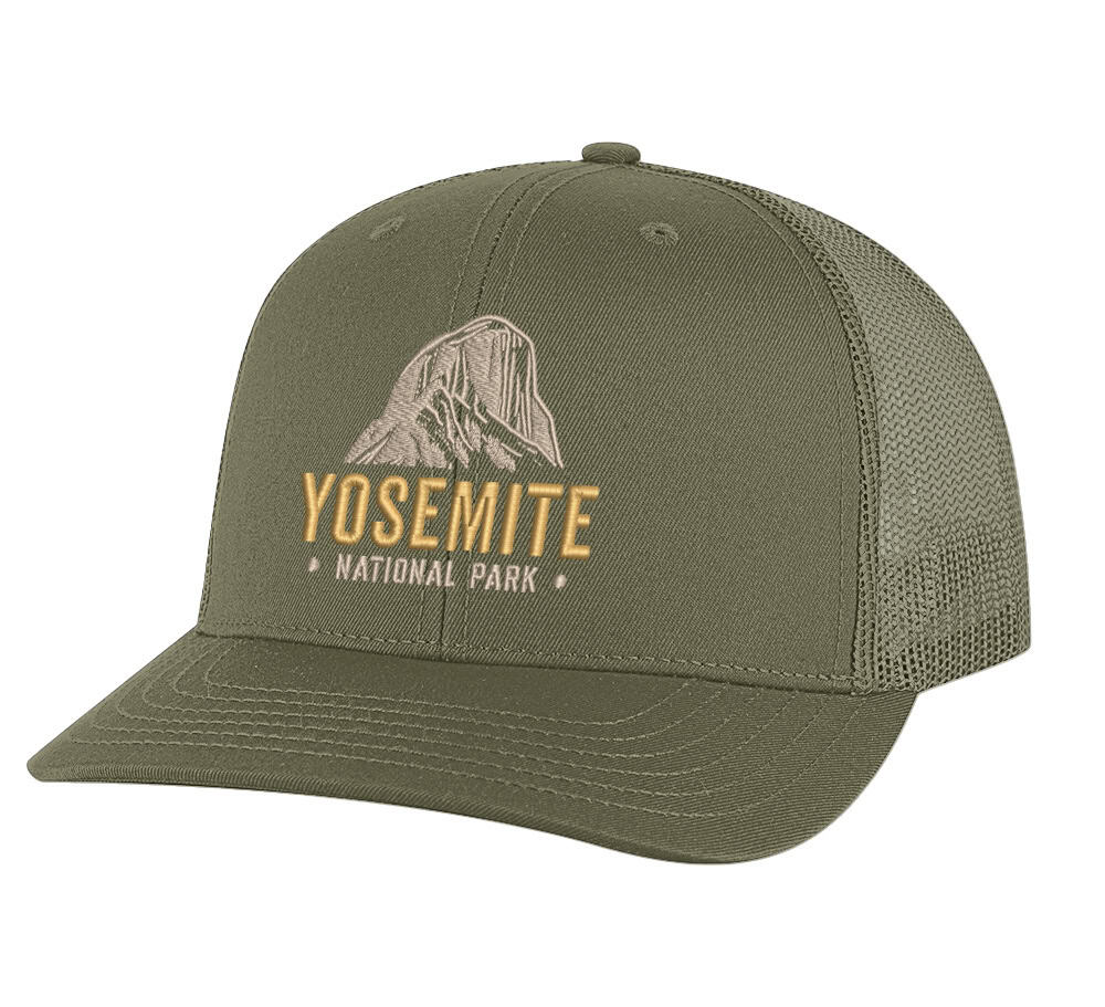 Yosemite Snapback – Classic Trucker Hat with Embroidered National Park Design 3 Classic structured Yosemite snapback with embroidered mountain and mesh back