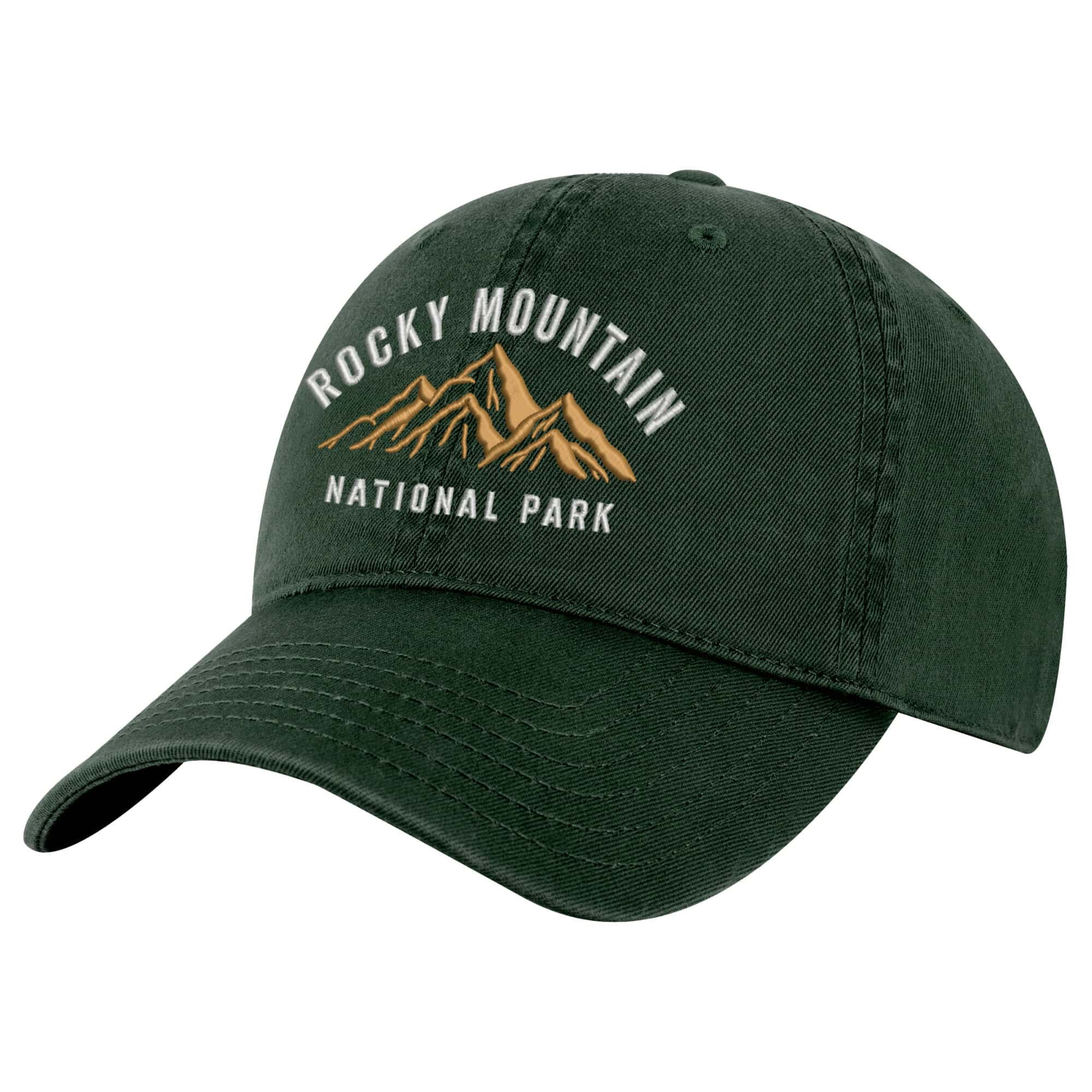 Rocky Mountain National Park Hat – Embroidered Cotton Dad Cap 8 Cotton Rocky Mountain National Park hat with embroidered mountains and adjustable strapback.