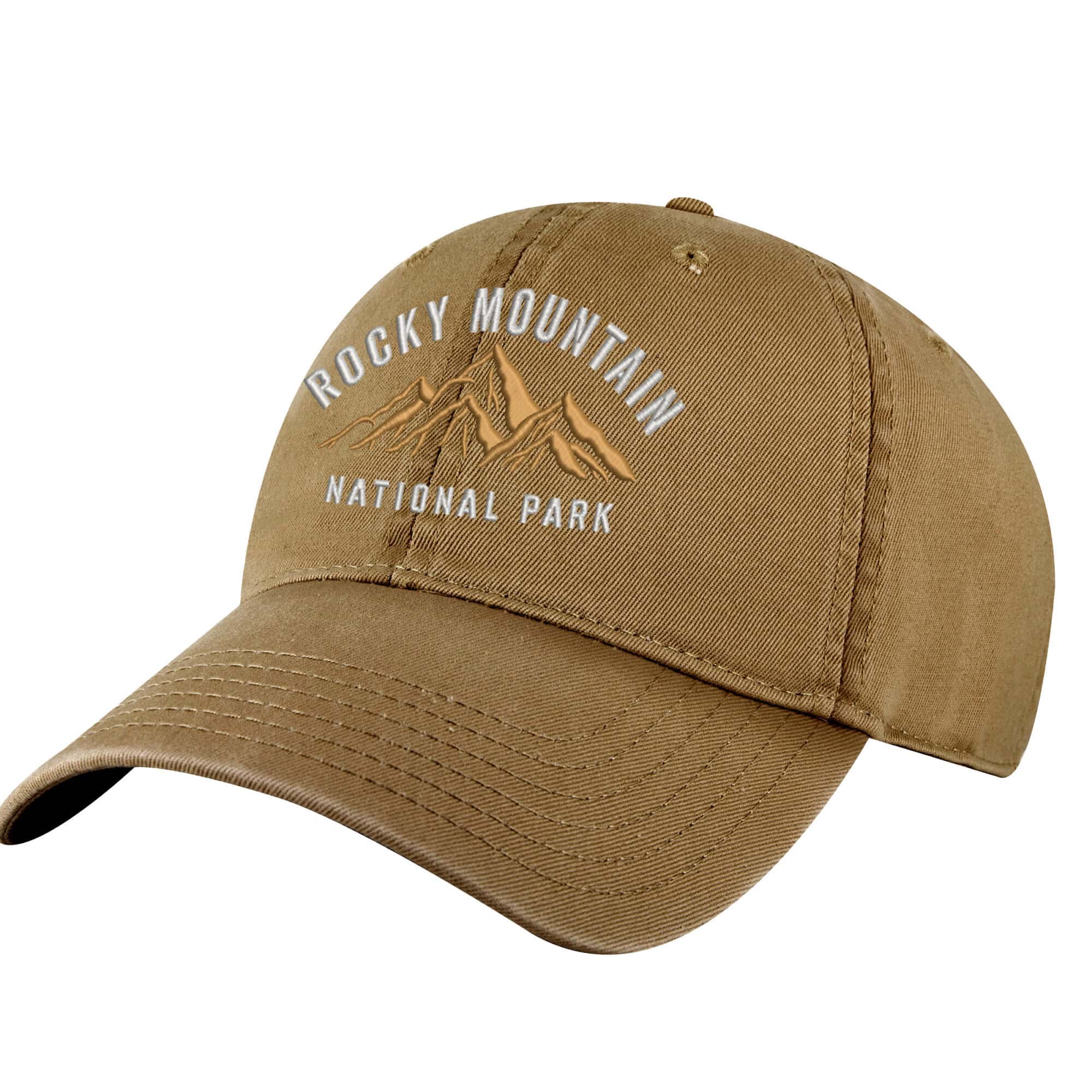 Rocky Mountain National Park Hat – Embroidered Cotton Dad Cap 7 Cotton Rocky Mountain National Park hat with embroidered mountains and adjustable strapback.