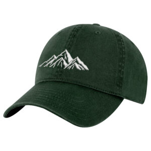 100% cotton mountain hat with embroidered mountain outline and strapback