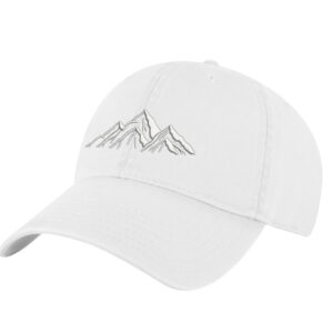 100% cotton mountain hat with embroidered mountain outline and strapback