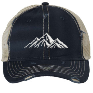 Embroidered Mountain Trucker Hat with mesh back and mountain outline design