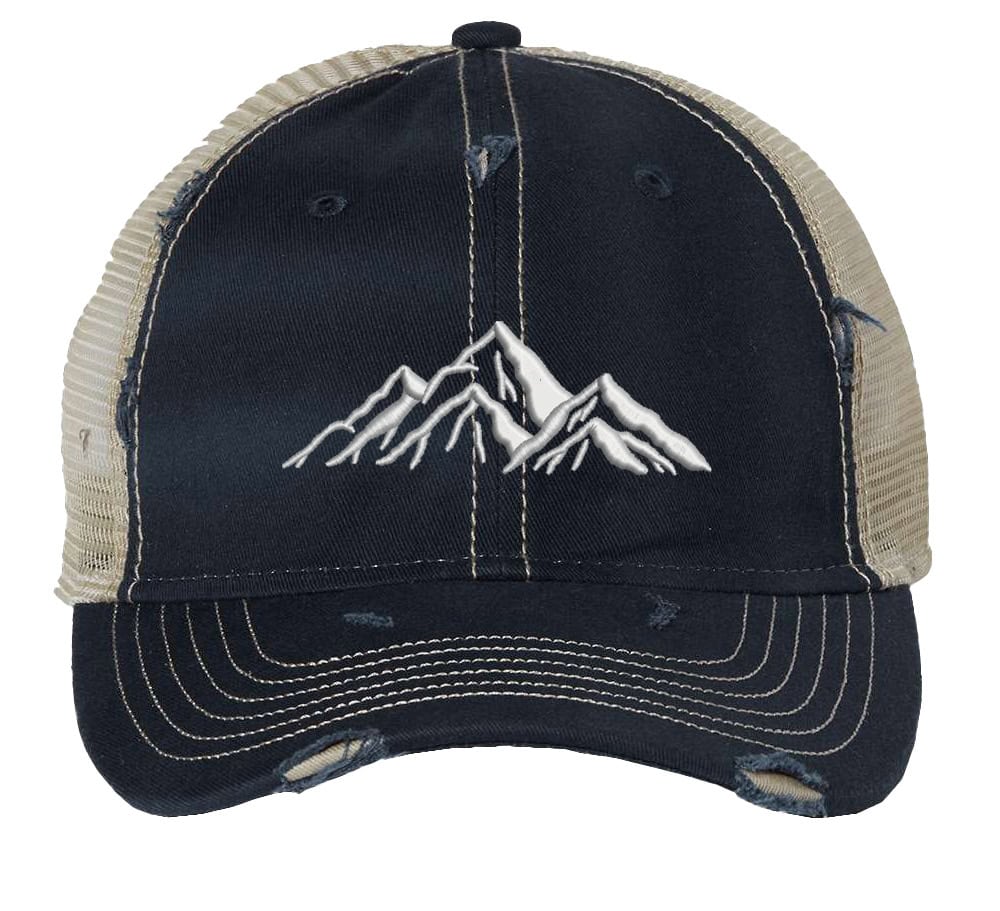 Embroidered Mountain Trucker Hat with mesh back and mountain outline design