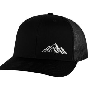 Classic snapback mountain trucker hat with embroidered mountain outline