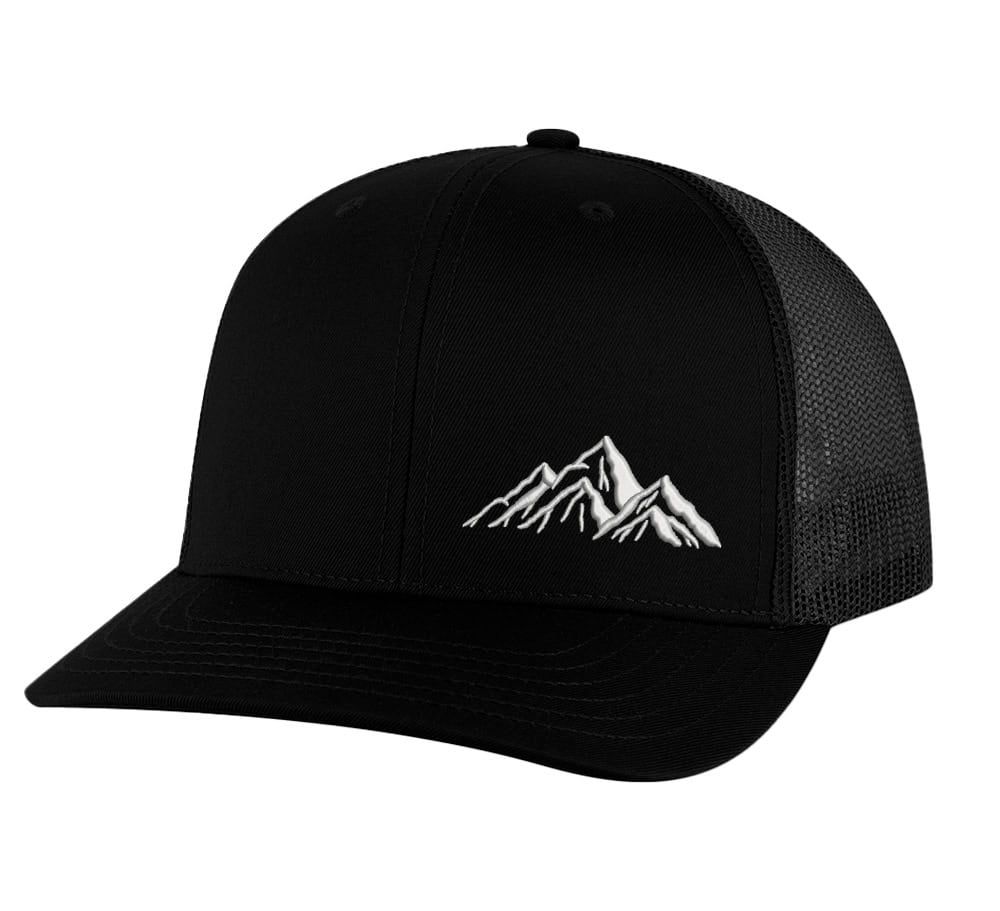 Mountain Snapback – Classic Trucker Hat with Embroidered Mountain Design 3 Classic snapback mountain trucker hat with embroidered mountain outline