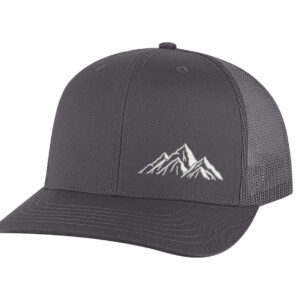 Classic snapback mountain trucker hat with embroidered mountain outline