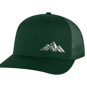Classic snapback mountain trucker hat with embroidered mountain outline