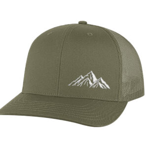Classic snapback mountain trucker hat with embroidered mountain outline