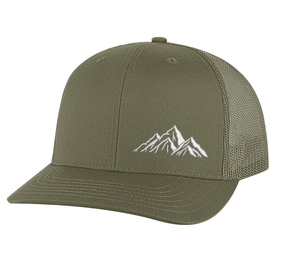 Mountain Snapback – Classic Trucker Hat with Embroidered Mountain Design 2 Classic snapback mountain trucker hat with embroidered mountain outline