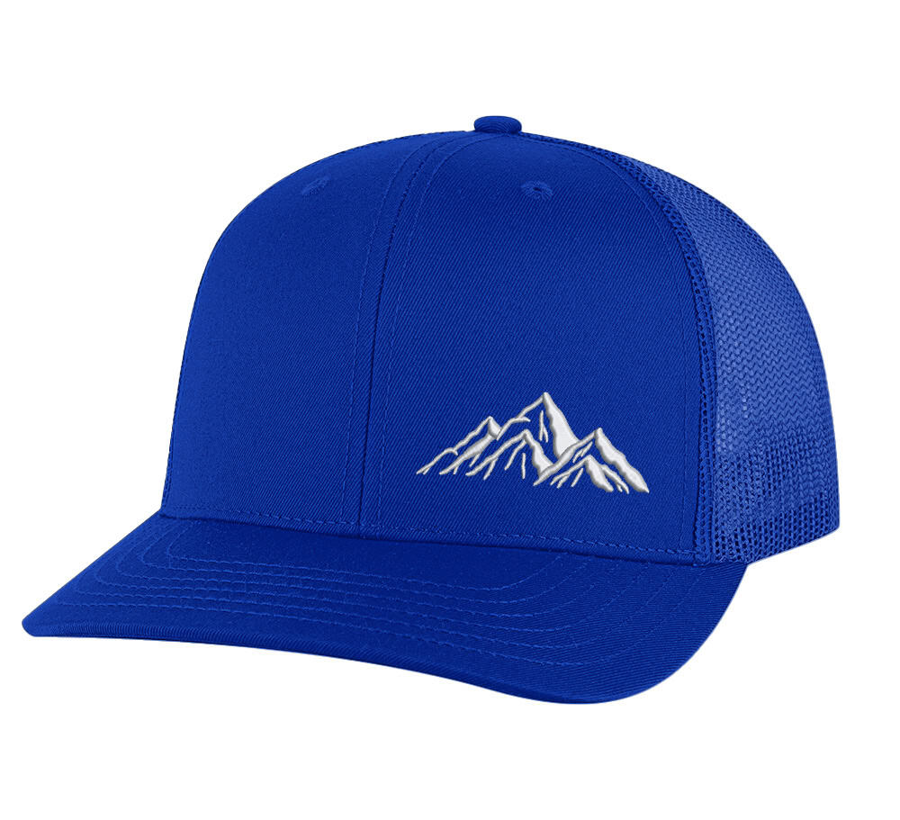Mountain Snapback – Classic Trucker Hat with Embroidered Mountain Design 1 Mountain Snapback trucker hat with embroidered mountain outline