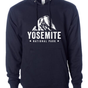 "Yosemite National Park hoodie in mid-weight fabric with front-printed mountain graphic design, kangaroo pocket and drawstring hood for outdoor enthusiasts"