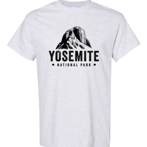 Yosemite National Park t-shirt in 100% heavy cotton with front-printed mountain graphic design and Yosemite text for outdoor enthusiasts