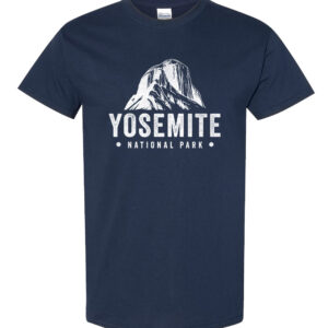 Yosemite National Park t-shirt in 100% heavy cotton with front-printed mountain graphic design and Yosemite text for outdoor enthusiasts