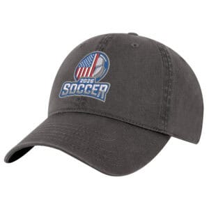 USA Soccer 2026 hat with embroidered soccer design on black dad hat